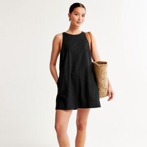 Abercrombie and Fitch Women's High-Neck Linen-Blend Mini Dress Black Small